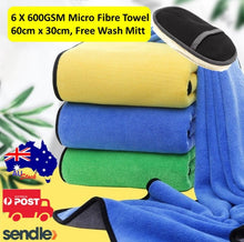 Load image into Gallery viewer, 6X 600GSM Premium Microfibre Car Detailing Cleaning Drying Towel Cloth free Mitt
